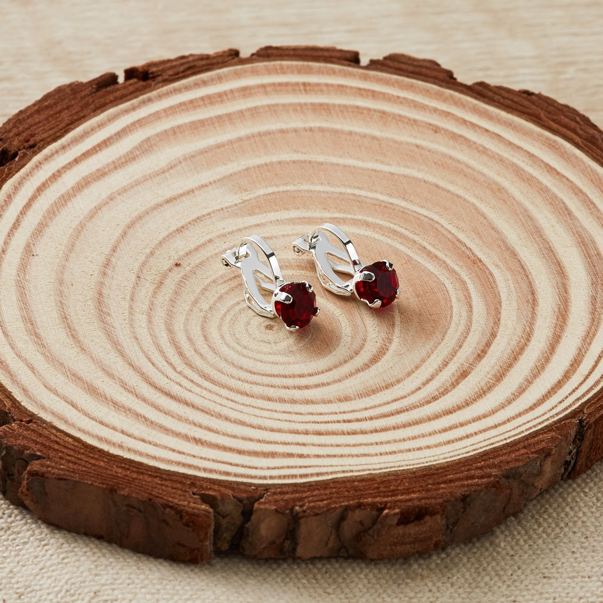 January (Garnet) Birthstone Clip On Earrings Created with Zircondia® Crystals