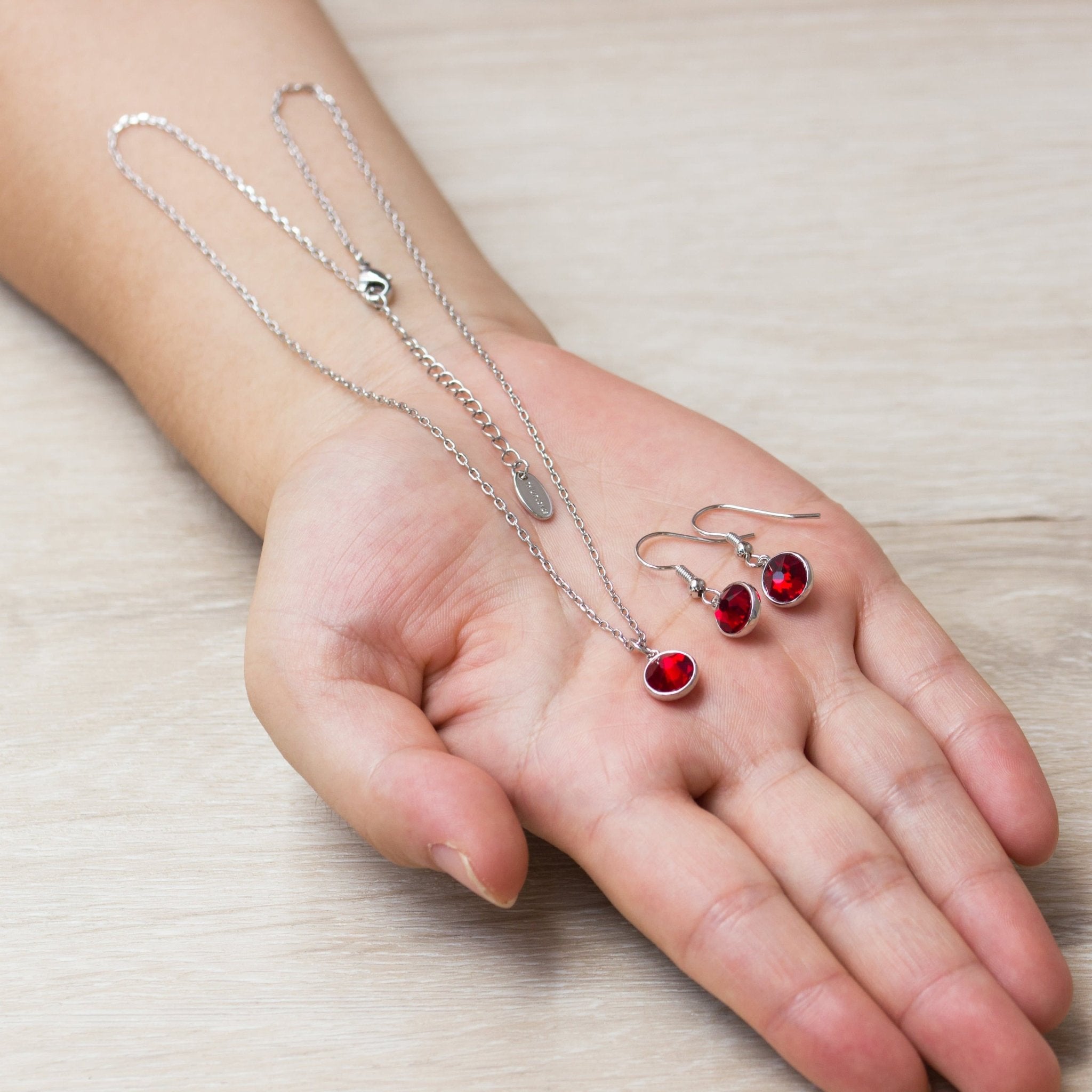 January (Garnet) Birthstone Necklace & Drop Earrings Set Created with Zircondia® Crystals