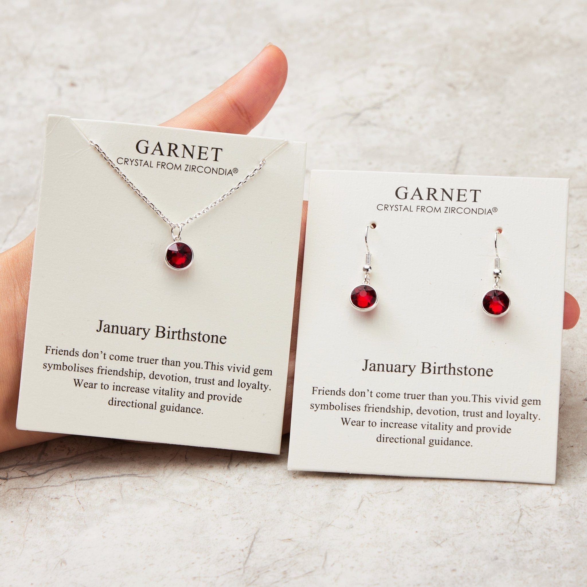 January (Garnet) Birthstone Necklace & Drop Earrings Set Created with Zircondia® Crystals