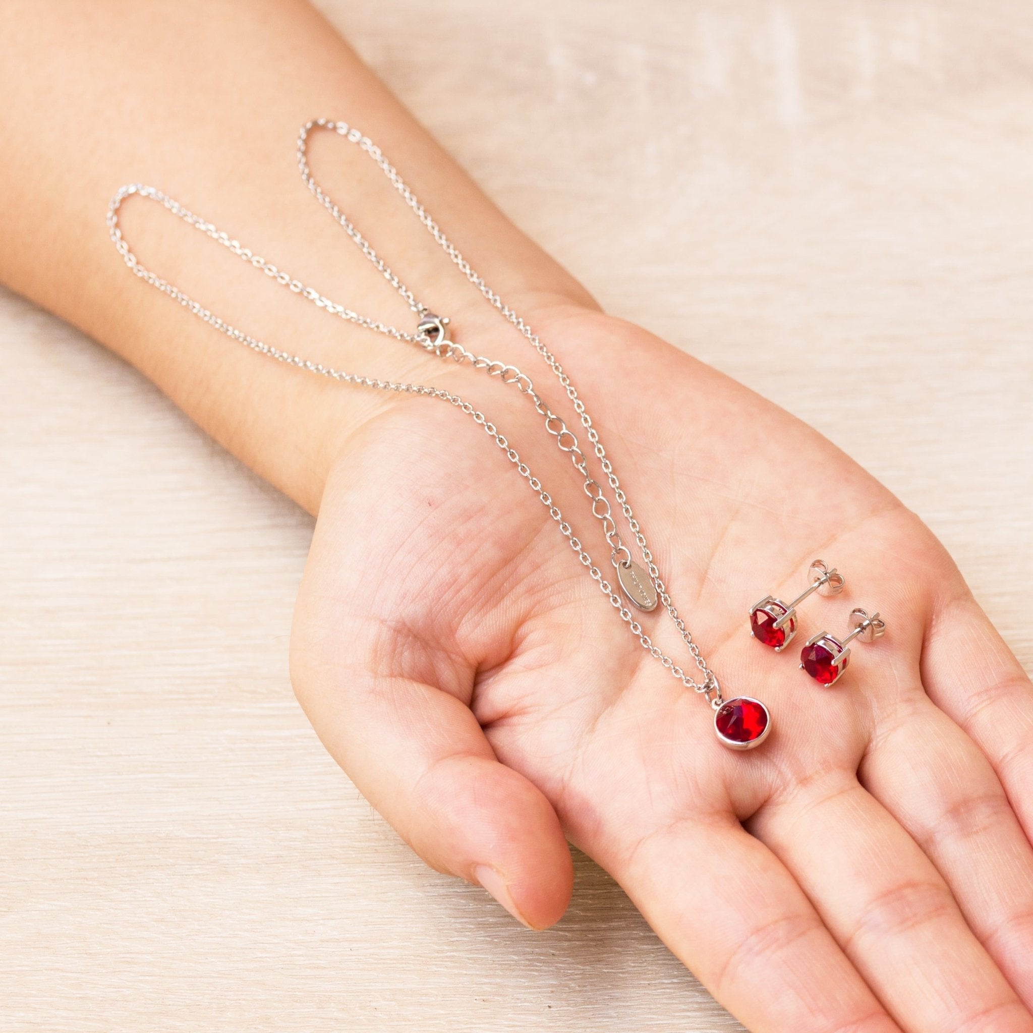 January (Garnet) Birthstone Necklace & Earrings Set Created with Zircondia® Crystals