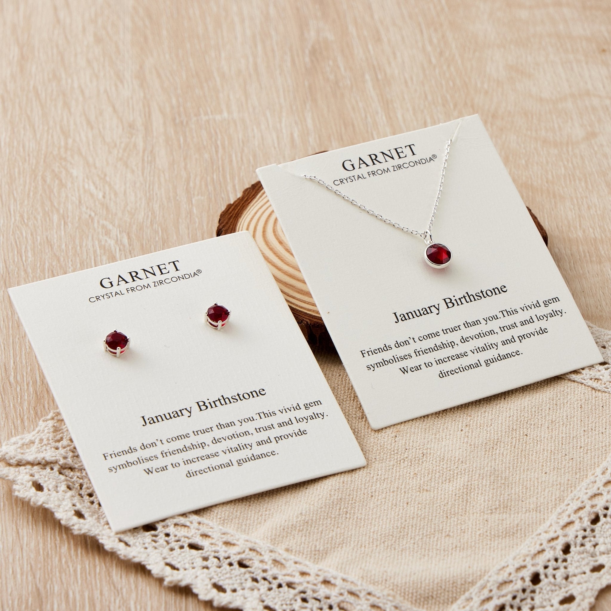 January (Garnet) Birthstone Necklace & Earrings Set Created with Zircondia® Crystals