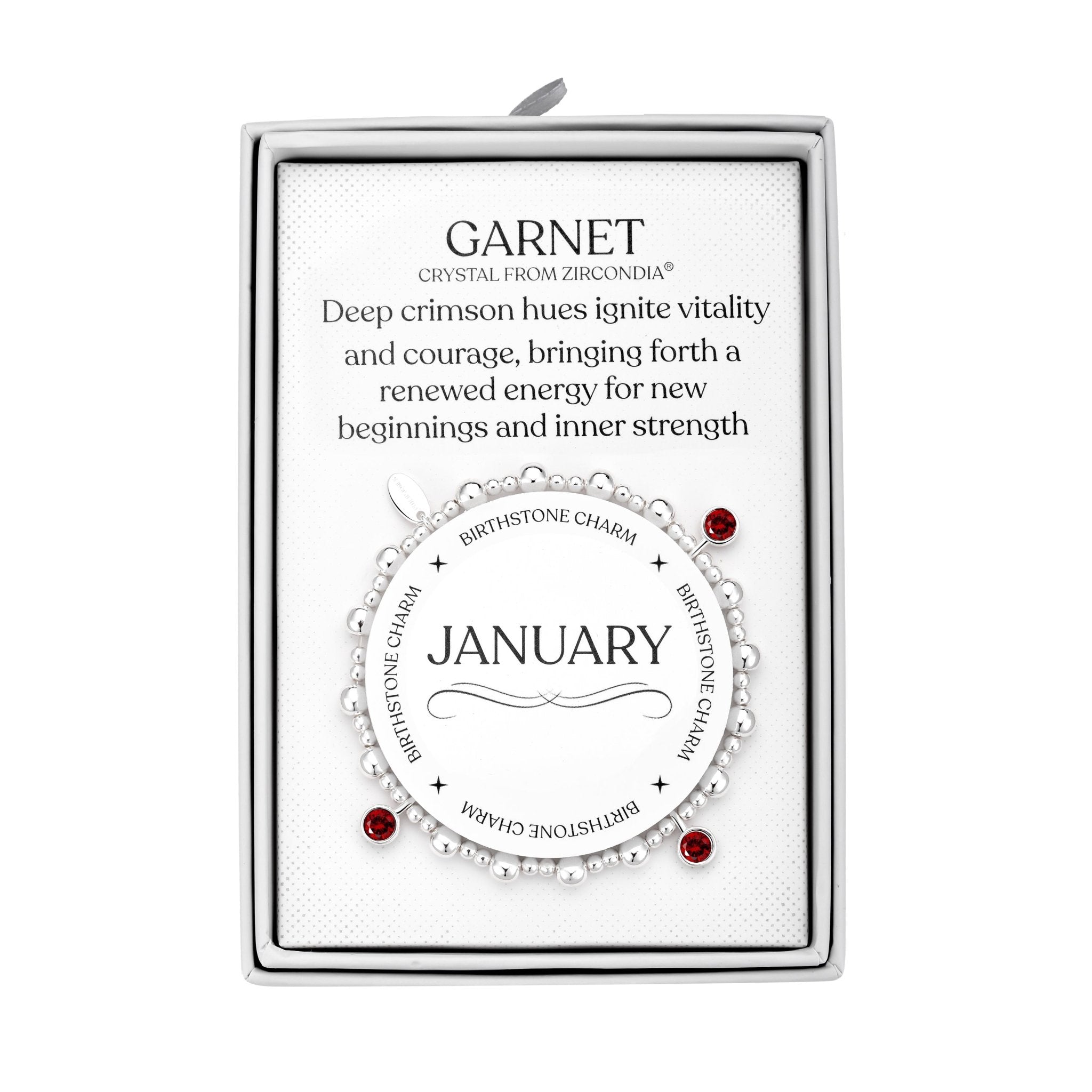 January (Garnet) Birthstone Stretch Charm Bracelet with Quote Gift Box