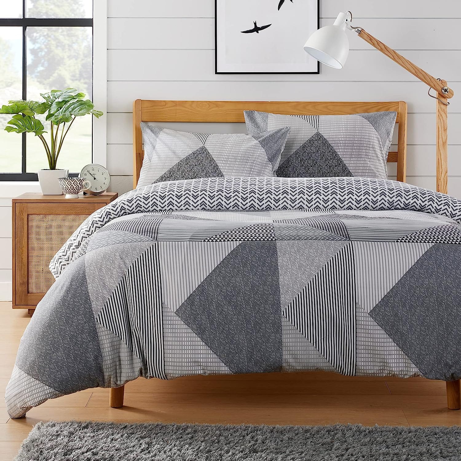 Jasper Grey Printed Reversible Quilted Duvet Cover Set