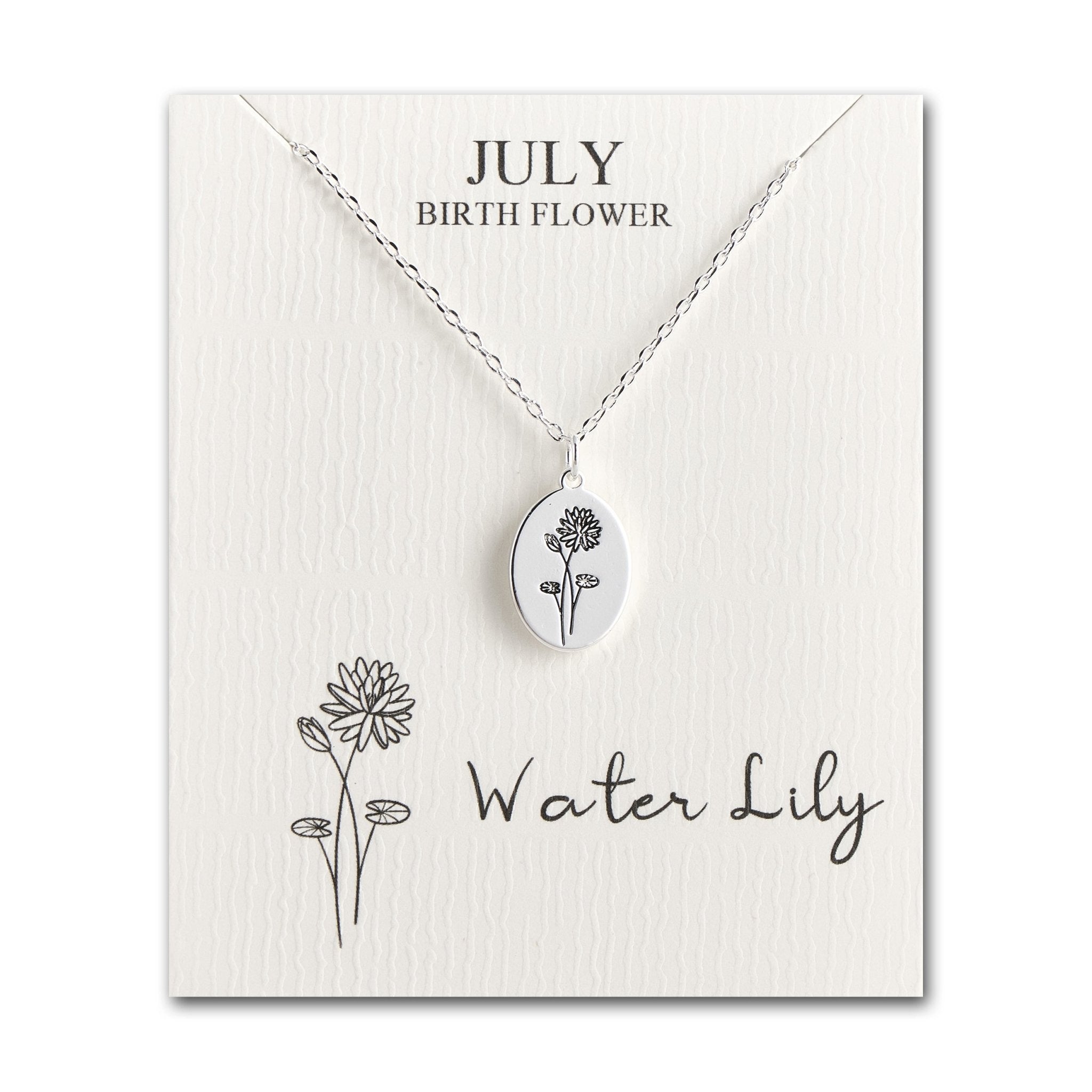 July Birth Flower Water Lily Necklace with Card