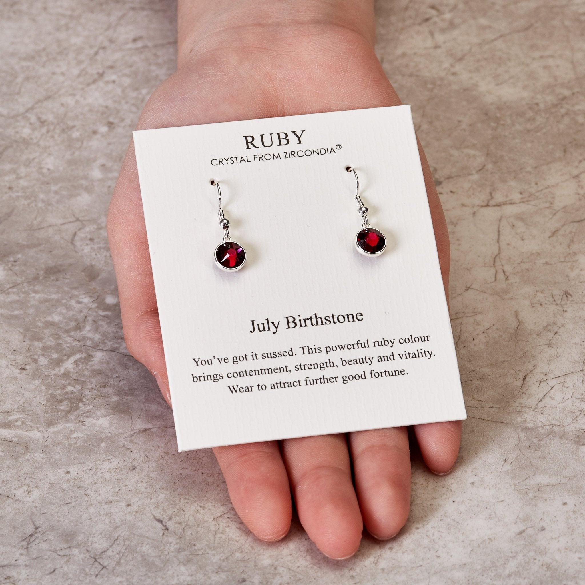July Birthstone Drop Earrings Created with Ruby Zircondia® Crystals