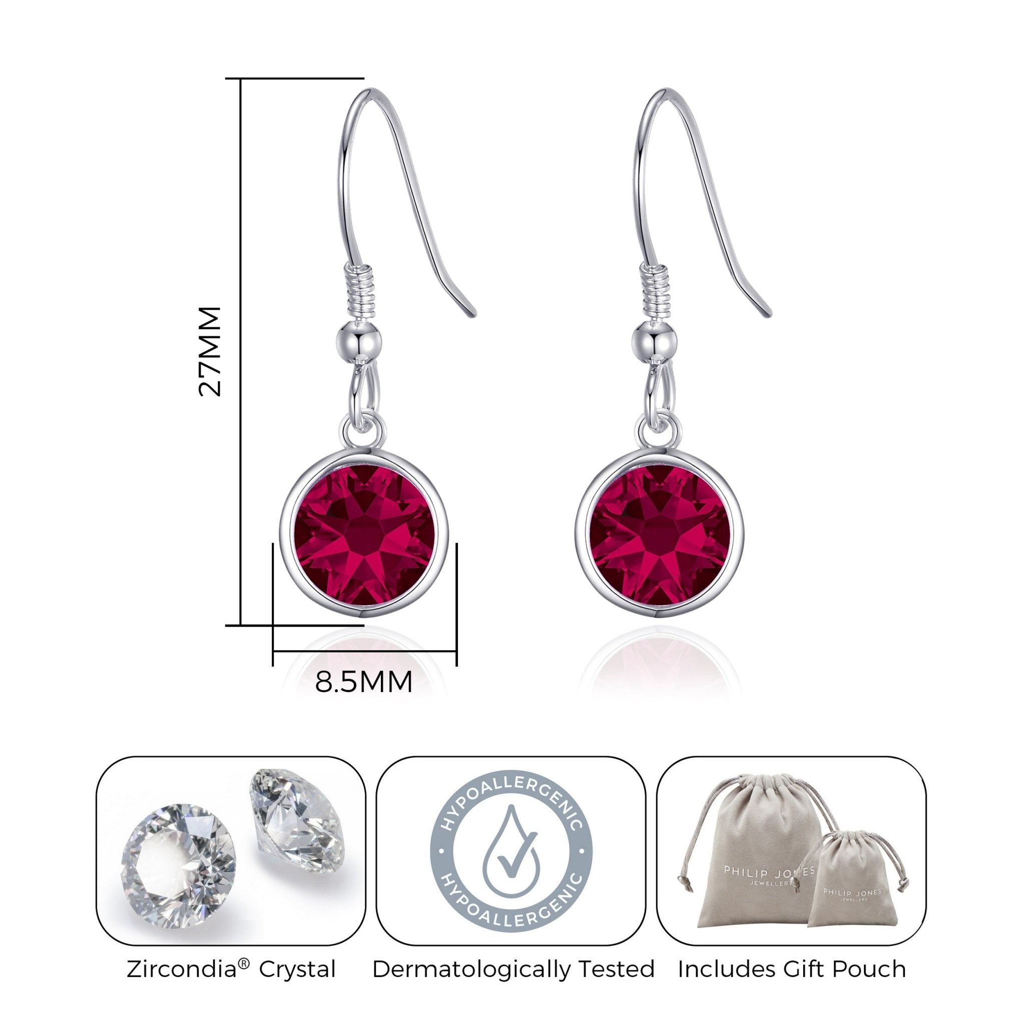 July Birthstone Drop Earrings Created with Ruby Zircondia® Crystals