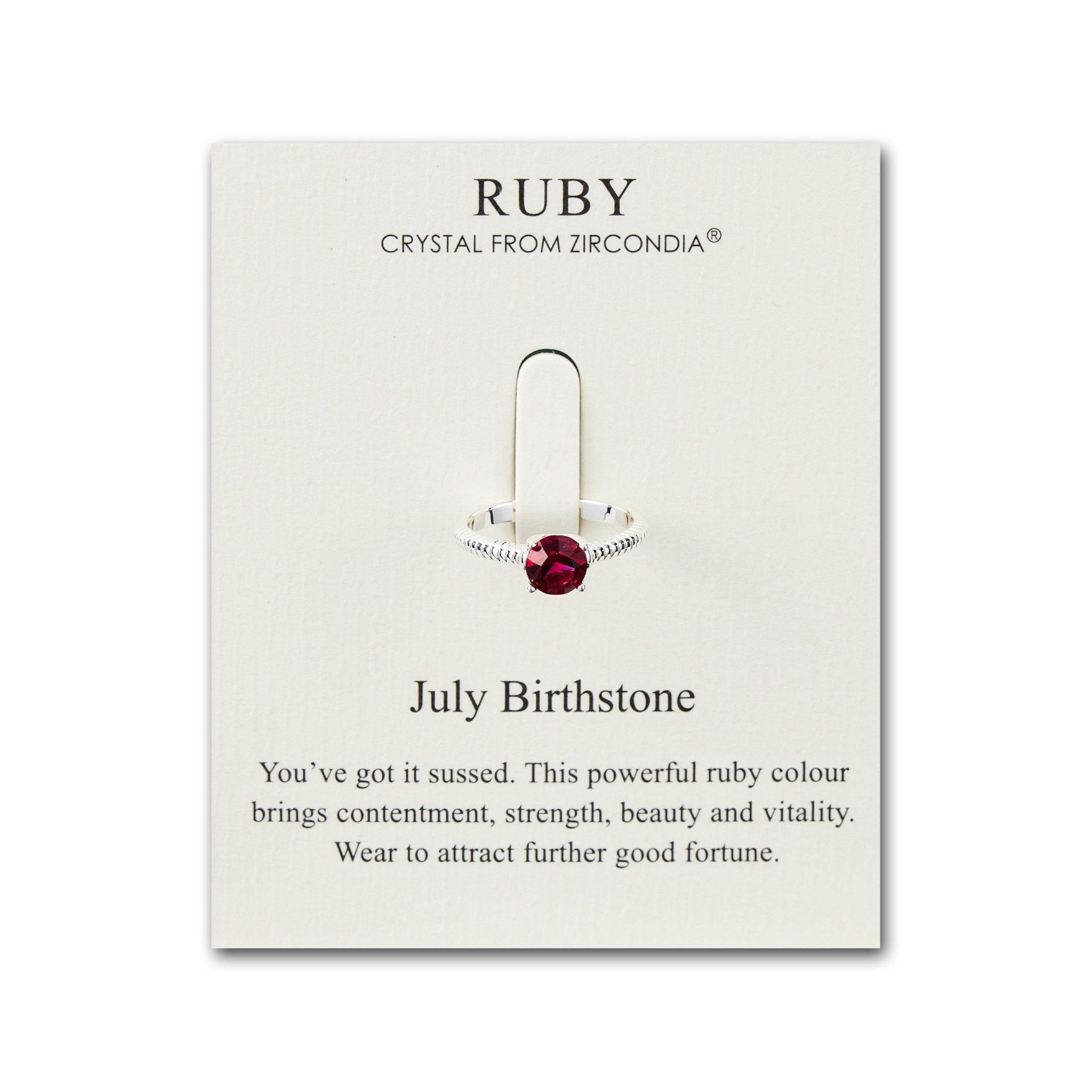 July (Ruby) Adjustable Birthstone Ring Created with Zircondia® Crystals