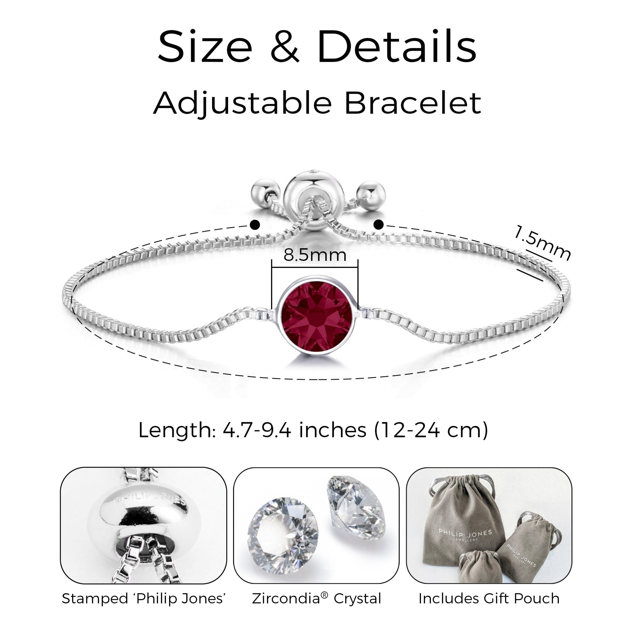 July (Ruby) Birthstone Bracelet Created with Zircondia® Crystals