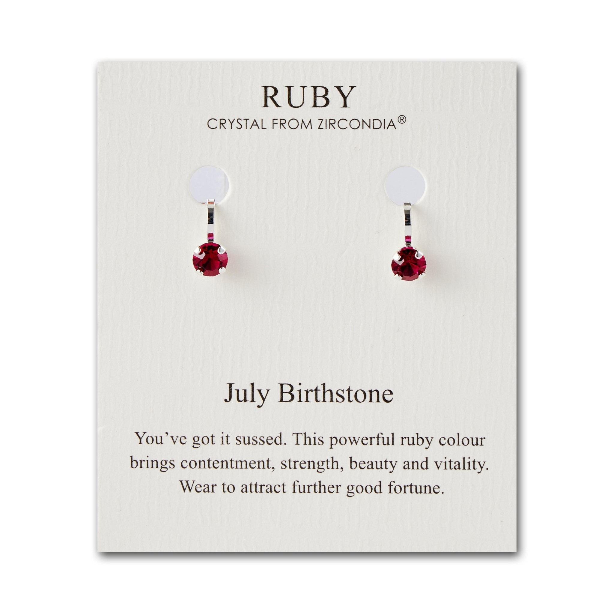 July (Ruby) Birthstone Clip On Earrings Created with Zircondia® Crystals