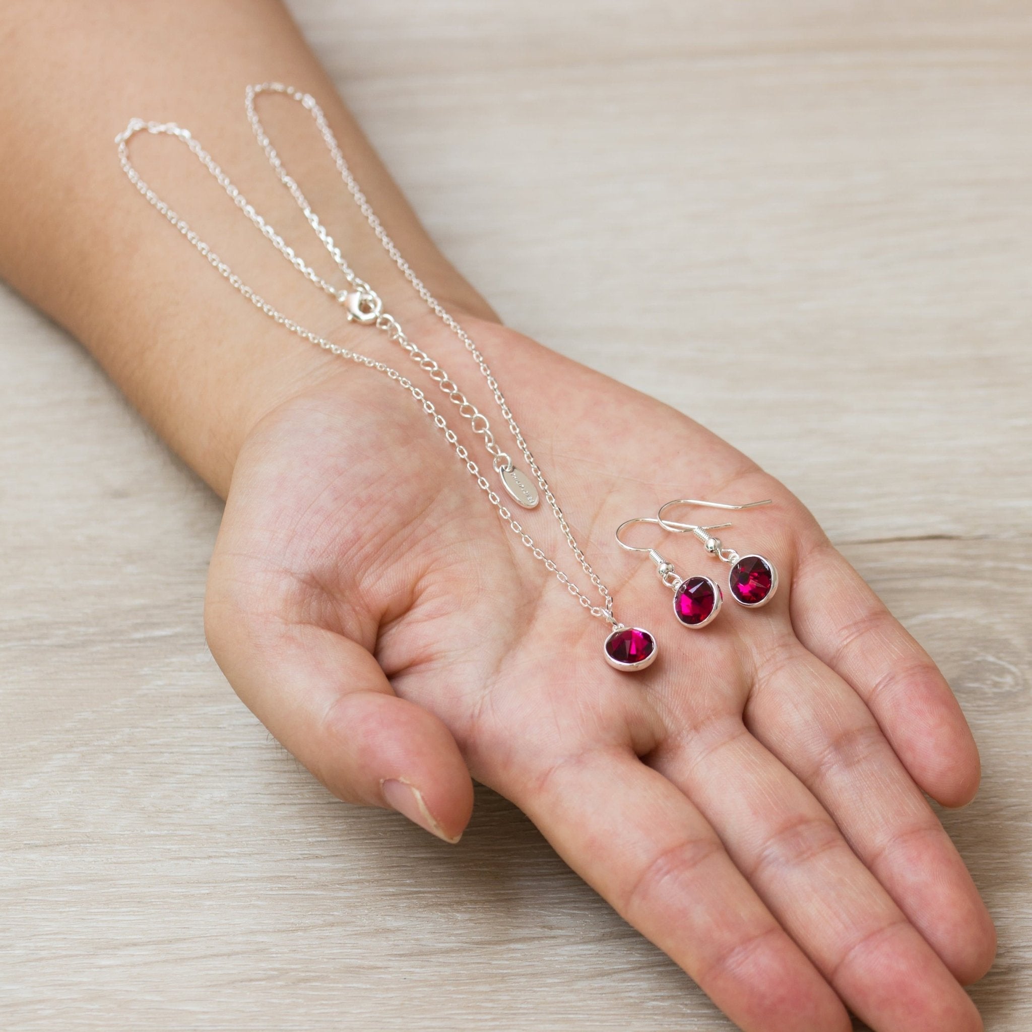 July (Ruby) Birthstone Necklace & Drop Earrings Set Created with Zircondia® Crystals