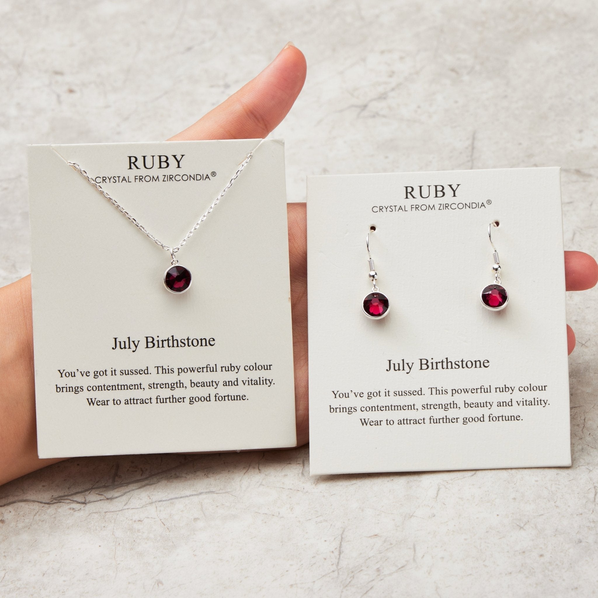 July (Ruby) Birthstone Necklace & Drop Earrings Set Created with Zircondia® Crystals