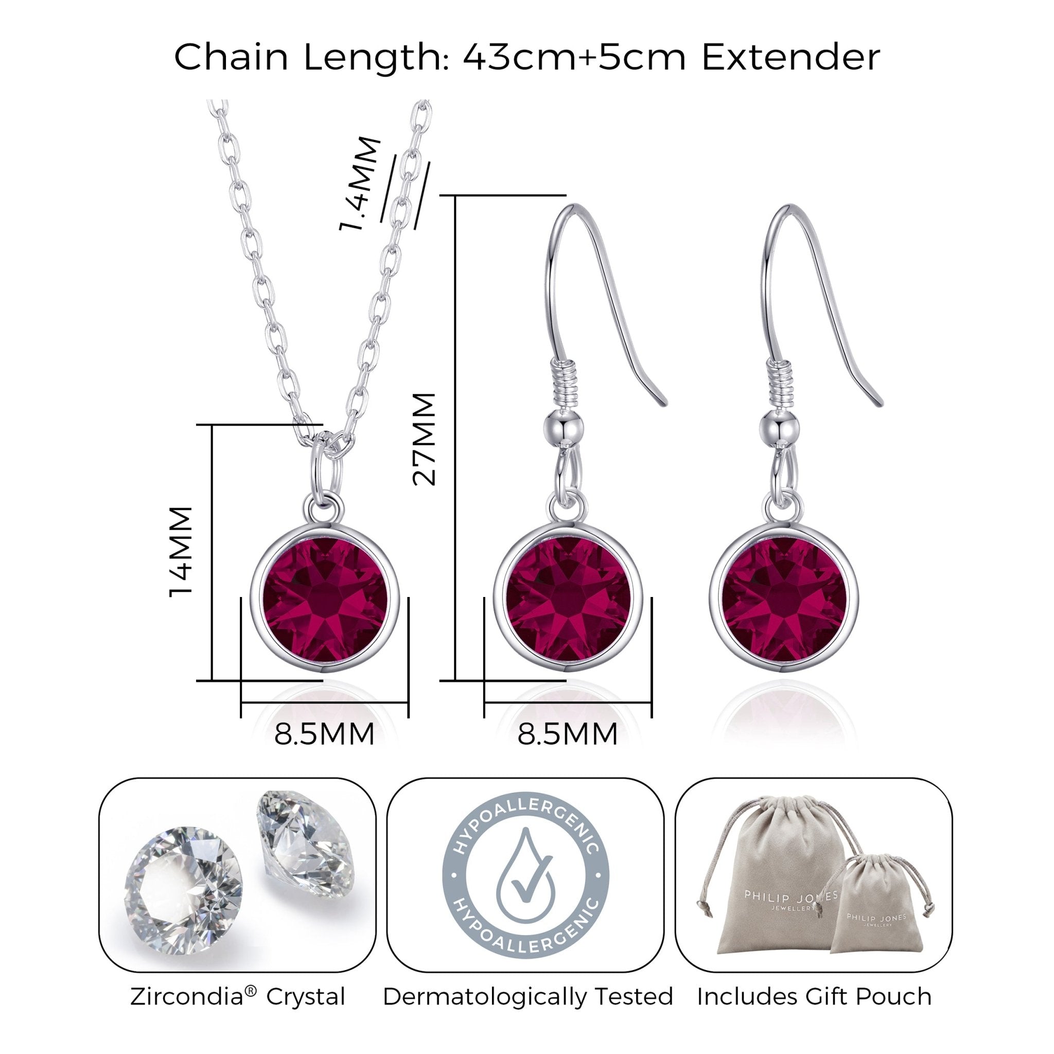 July (Ruby) Birthstone Necklace & Drop Earrings Set Created with Zircondia® Crystals