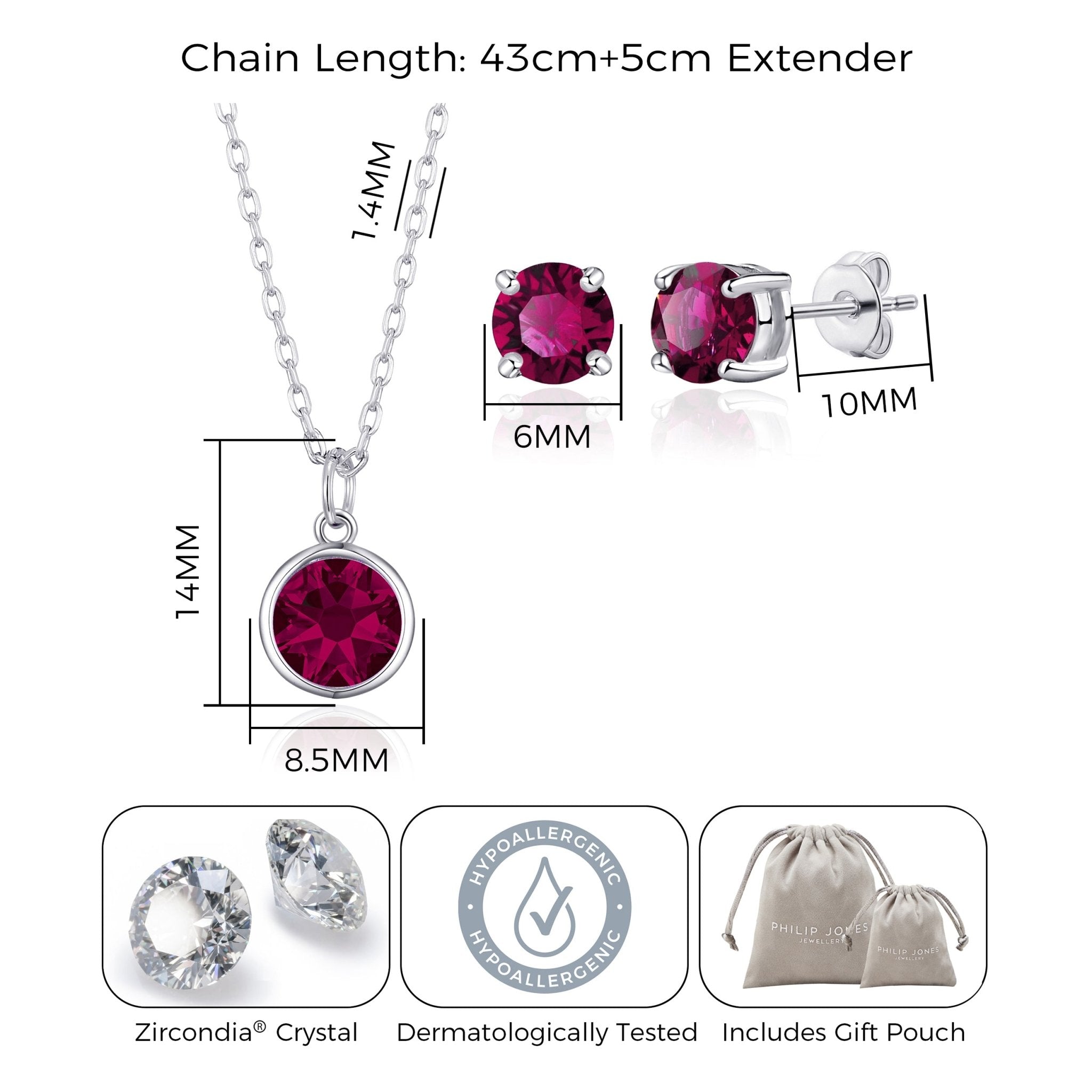 July (Ruby) Birthstone Necklace & Earrings Set Created with Zircondia® Crystals