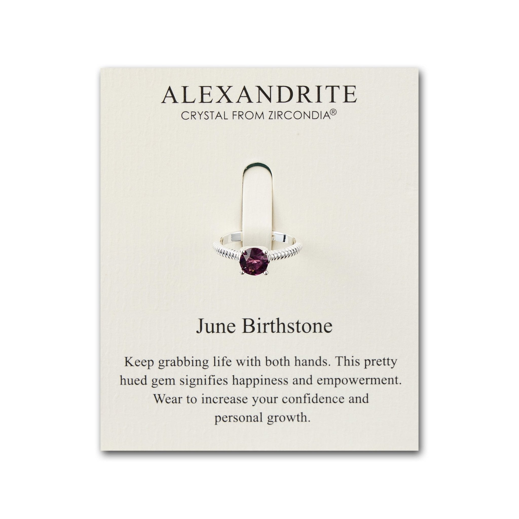 June (Alexandrite) Adjustable Birthstone Ring Created with Zircondia® Crystals
