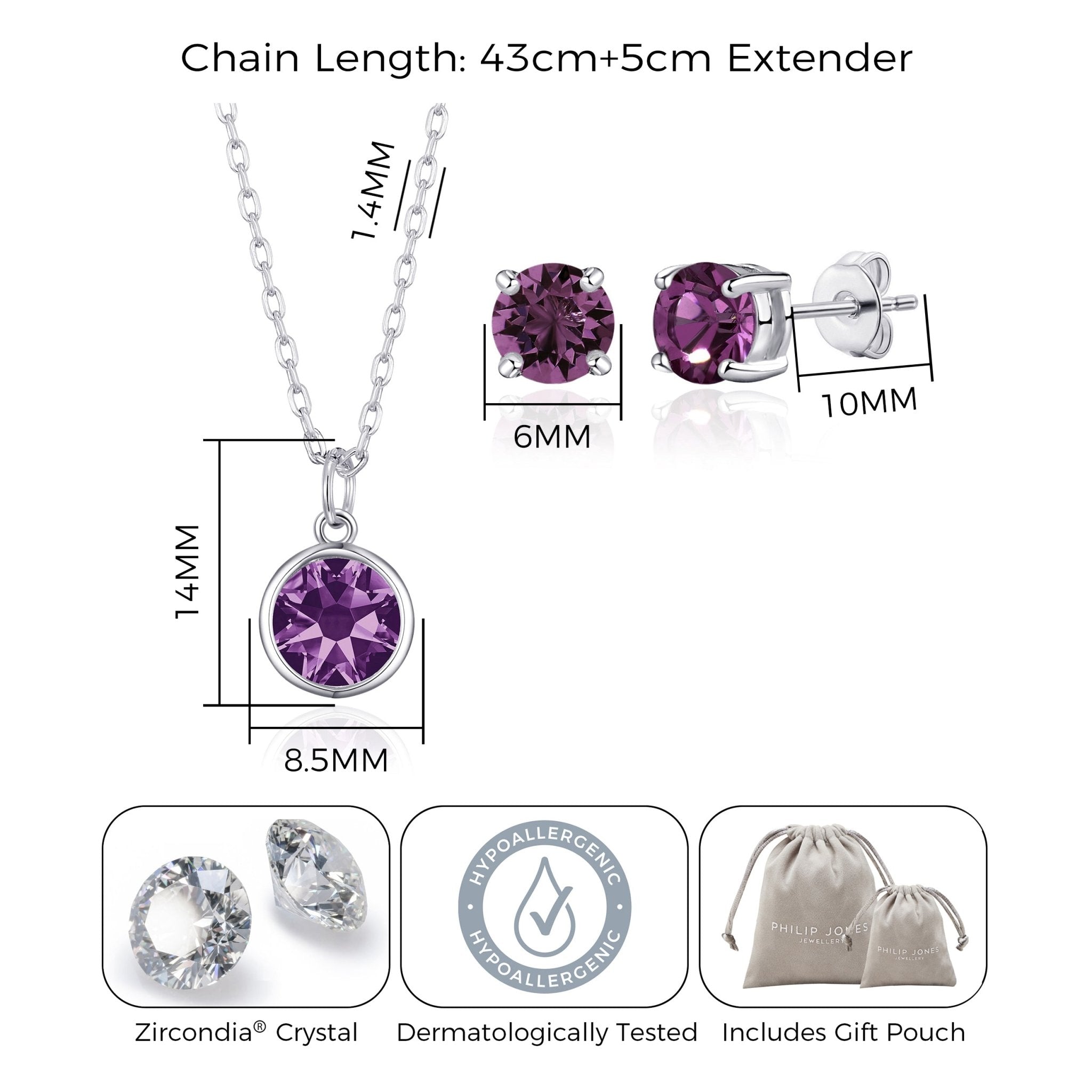 June (Alexandrite) Birthstone Necklace & Earrings Set Created with Zircondia® Crystals