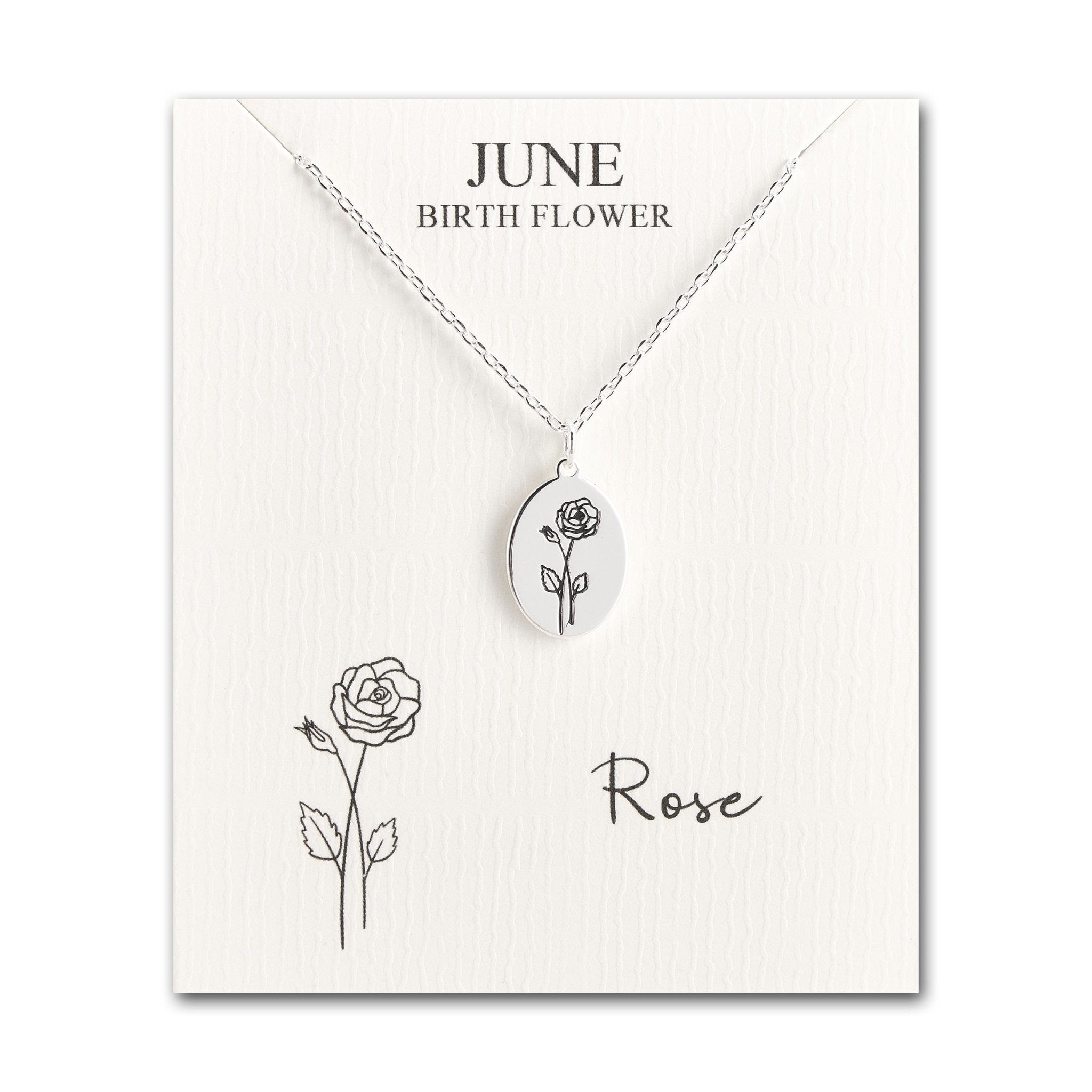 June Birth Flower Rose Necklace with Card