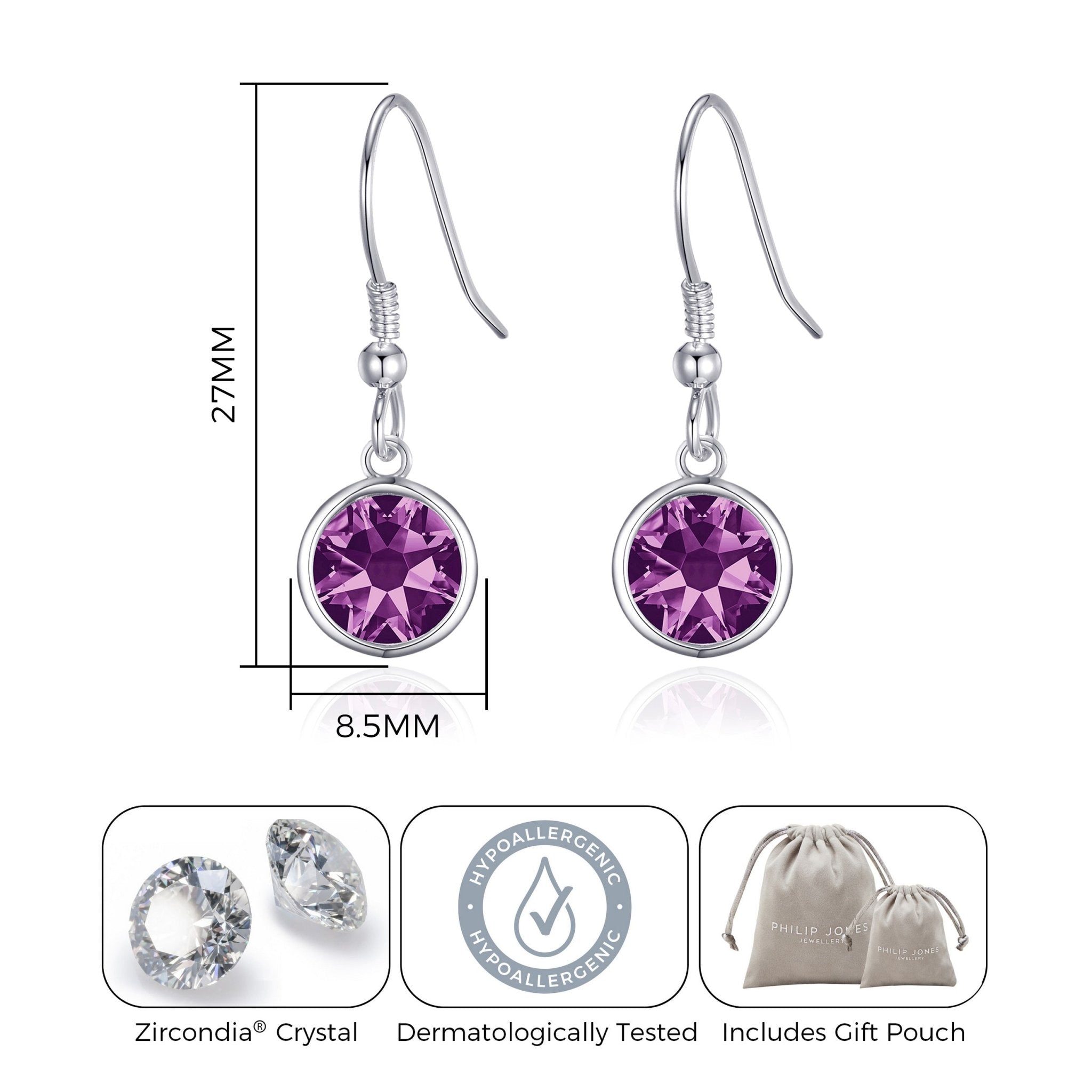 June Birthstone Drop Earrings Created with Alexandrite Zircondia® Crystals