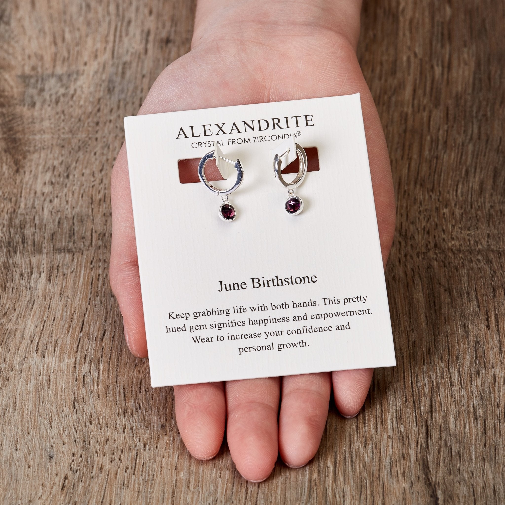 June Birthstone Hoop Earrings Created with Alexandrite Zircondia® Crystals