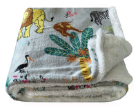Jungle Safari Animal Kingdom Children's Teddy Fleece Bedding Set Lions Elephants Giraffes Zebras Matching Throw and Cushion Available by OLIVIA ROCCO