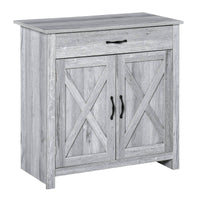 Farmhouse Barn Door Sideboard Storage Cabinet Coffee Bar for LIVING Room  Grey Grain