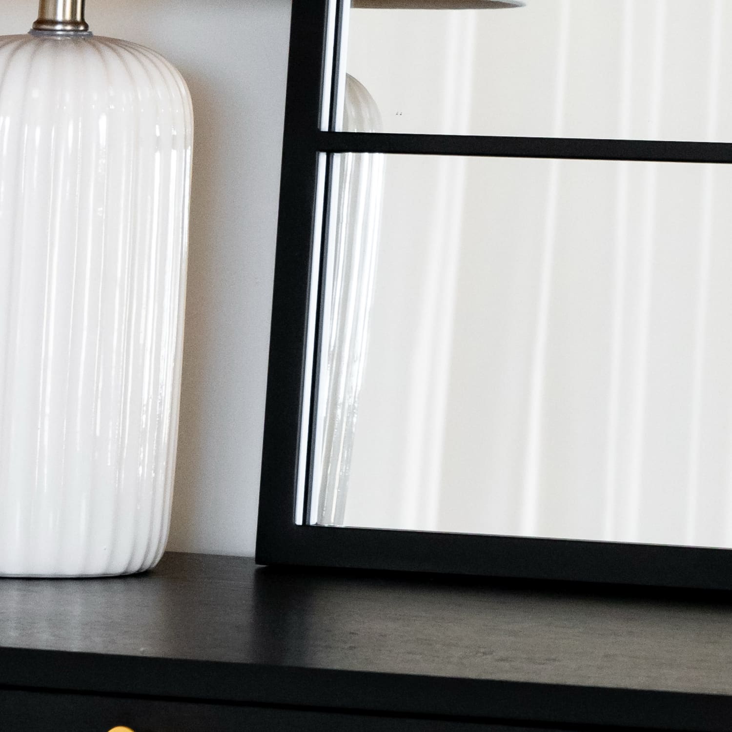 Kyō - Black Metal Rectangle Lattice Window Mirror - 120cm x 95cm