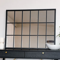 Kyō - Black Metal Rectangle Lattice Window Mirror - 90cm x 70cm