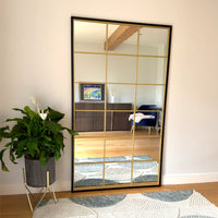 Kyō - Full Length Black and Gold Metal Rectangle Lattice Grid Mirror - 180cm x 105cm.