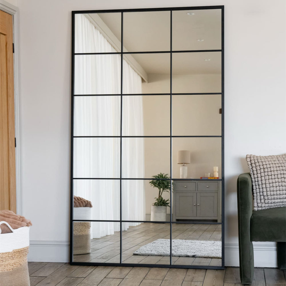Kyō - Full Length Black Metal Rectangle Lattice Grid Mirror - 180cm x 105cm
