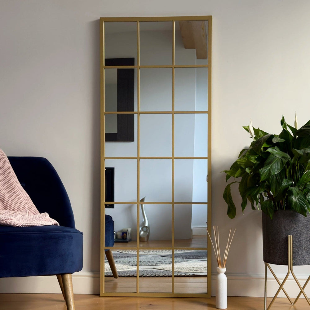 Kyō Full Length Gold Metal Rectangle Lattice Grid Mirror - 150cm x 60cm