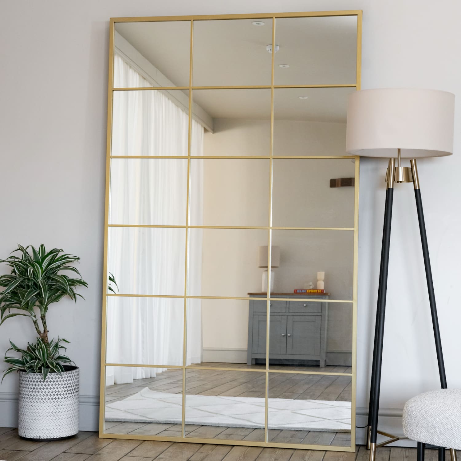 Kyō - Full Length Gold Metal Rectangle Lattice Grid Mirror - 180cm x 105cm