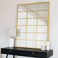 Kyō - Gold Metal Rectangle Lattice Grid Mirror - 120cm x 95cm