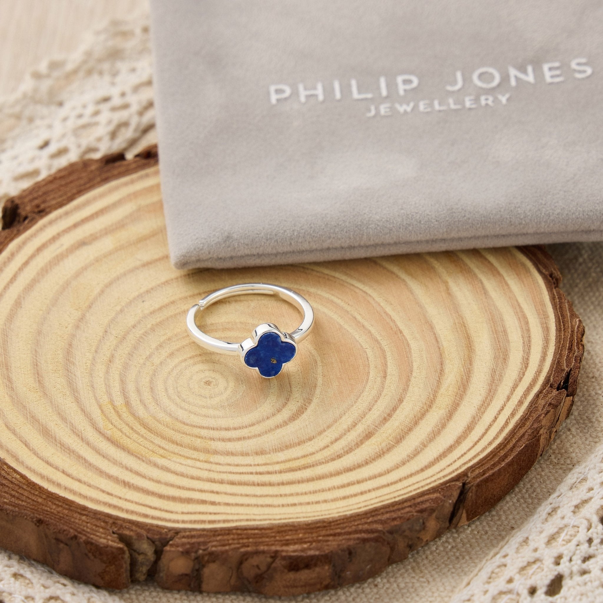 Lapis Gemstone Adjustable Clover Ring
