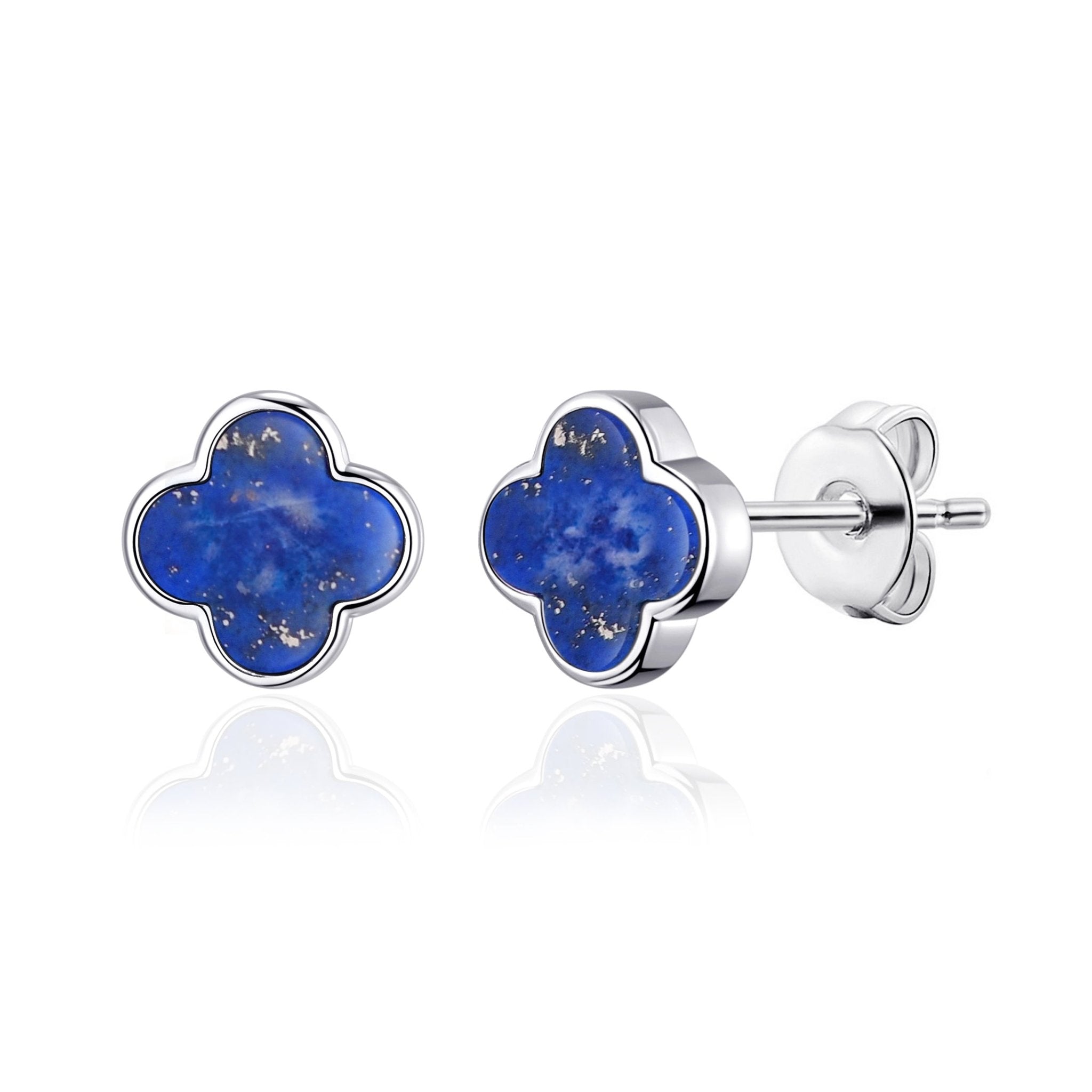 Lapis Gemstone Clover Earrings