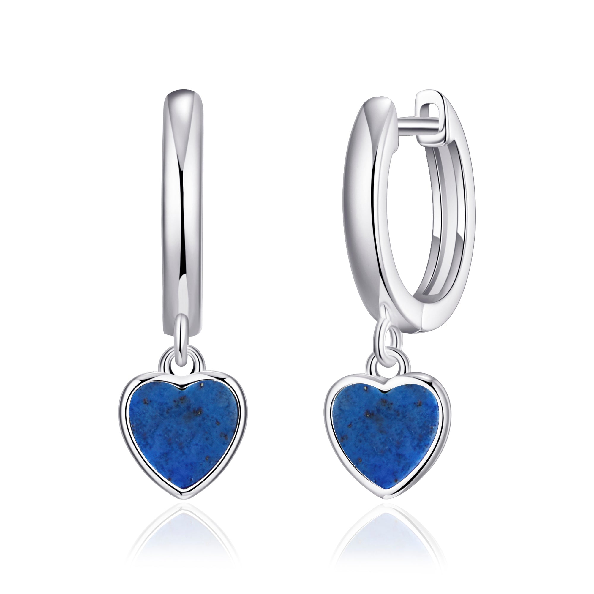 Lapis Gemstone Heart Charm Hoop Earrings with Quote Card