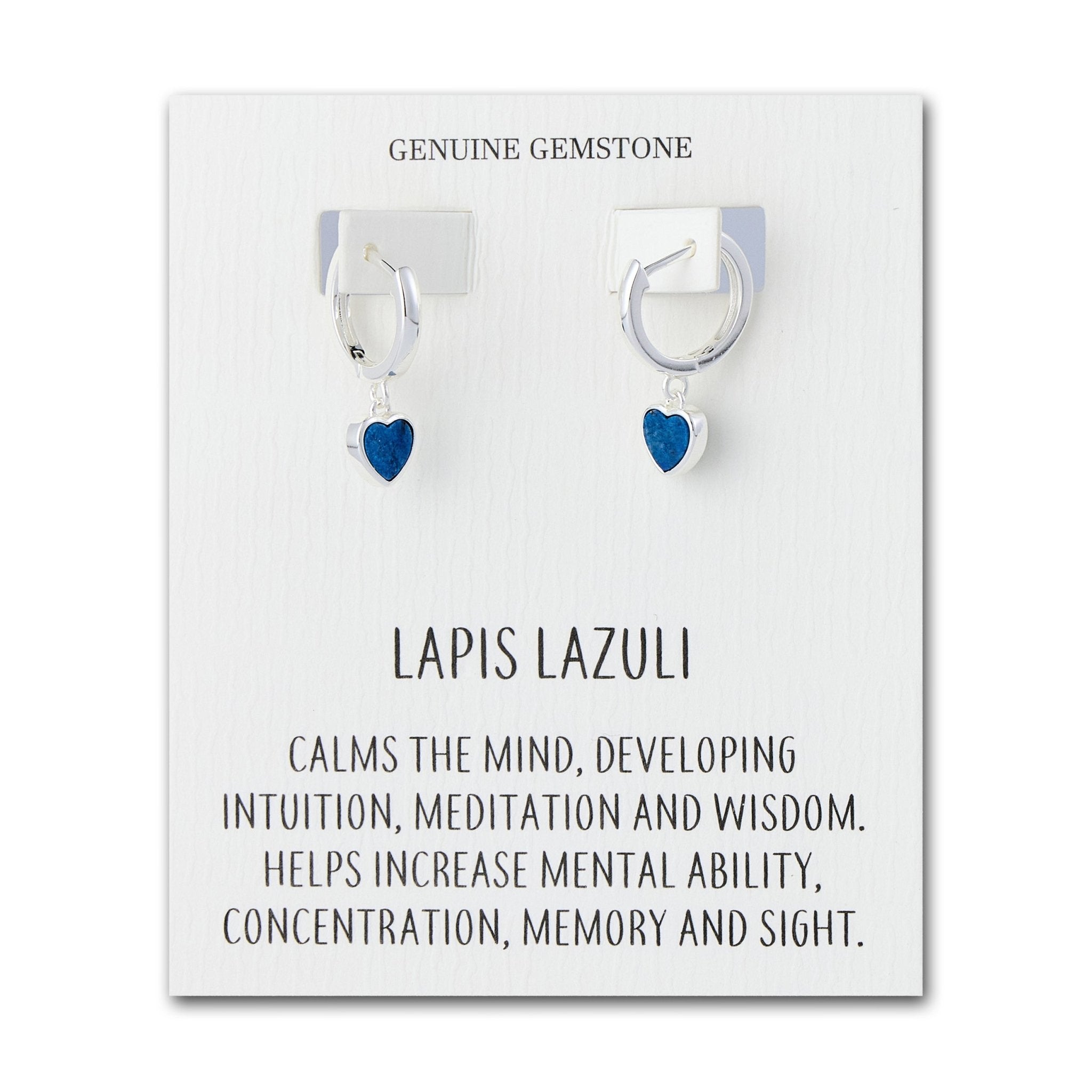 Lapis Gemstone Heart Charm Hoop Earrings with Quote Card