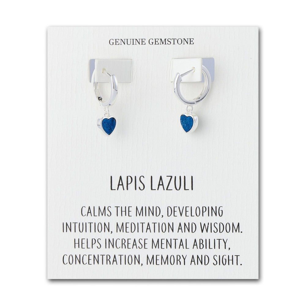Lapis Gemstone Heart Charm Hoop Earrings with Quote Card