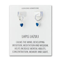 Lapis Gemstone Heart Charm Hoop Earrings with Quote Card