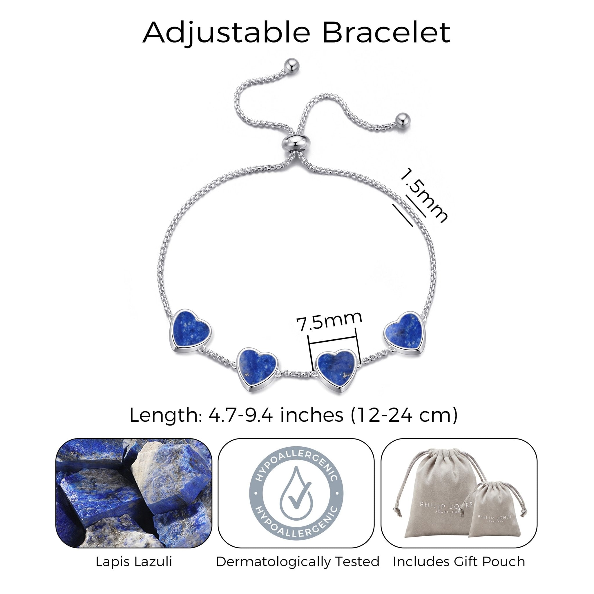 Lapis Gemstone Multi Heart Friendship Bracelet