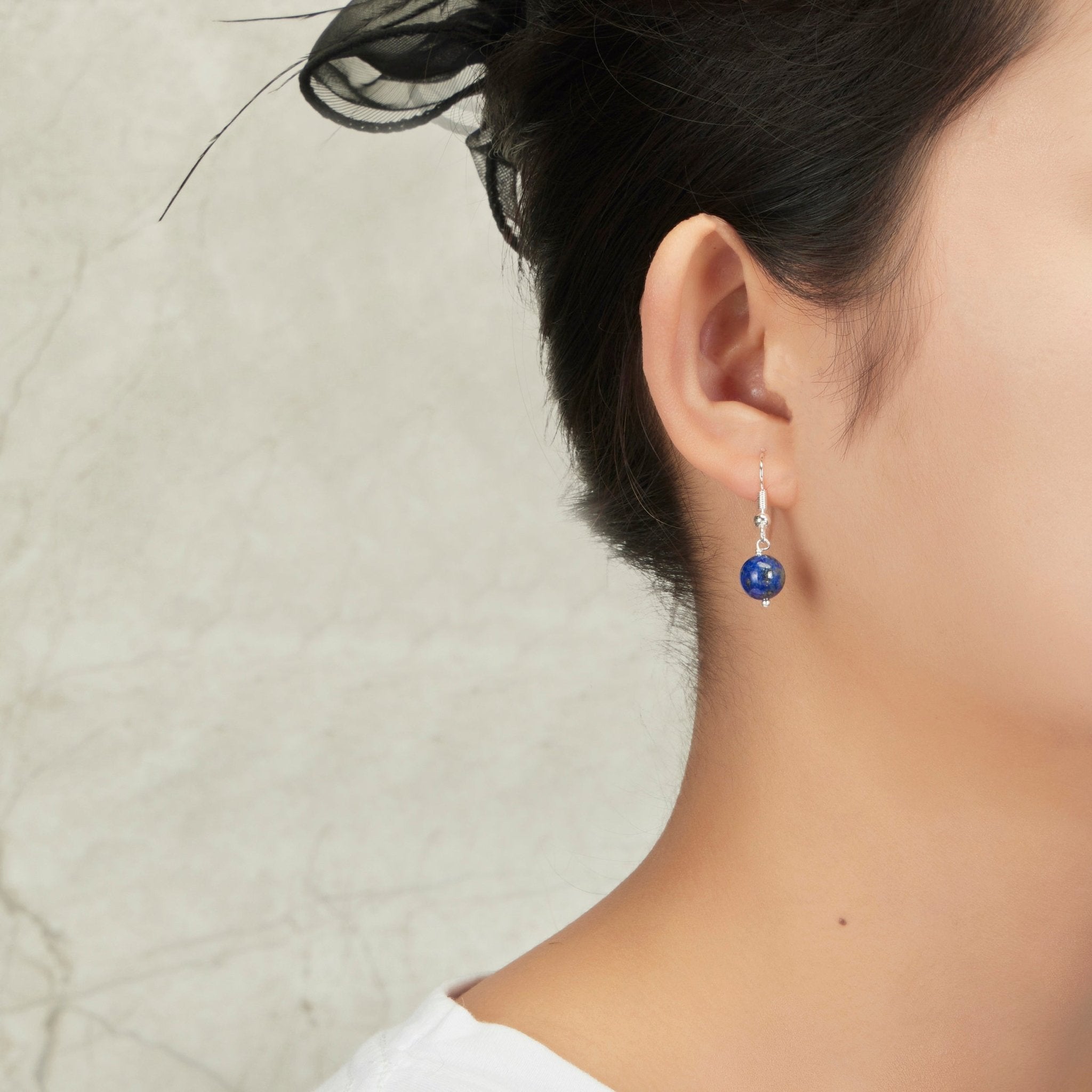 Lapis Gemstone Round Drop Earrings with Quote Card