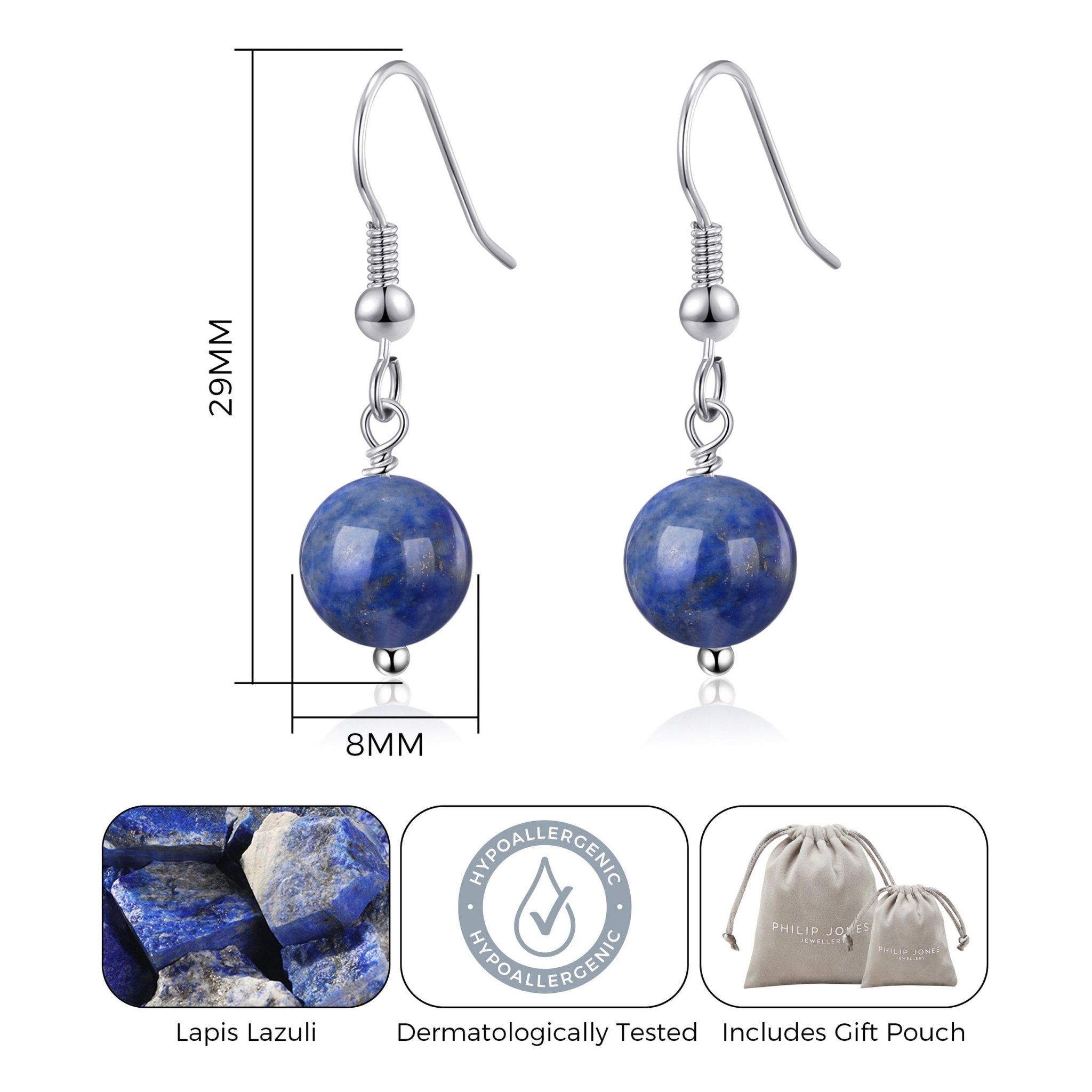 Lapis Gemstone Round Drop Earrings with Quote Card