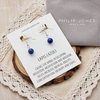 Lapis Gemstone Round Drop Earrings with Quote Card
