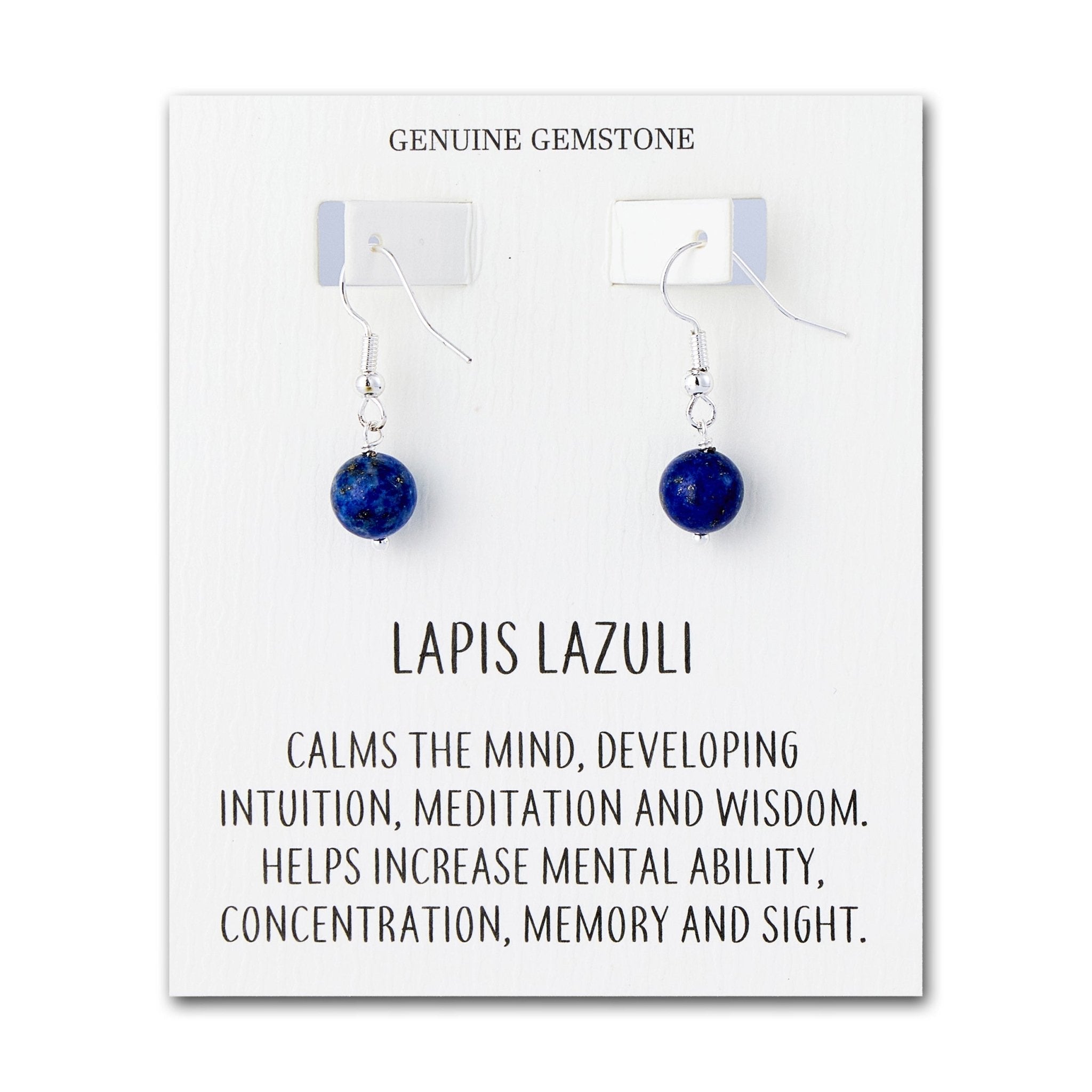Lapis Gemstone Round Drop Earrings with Quote Card