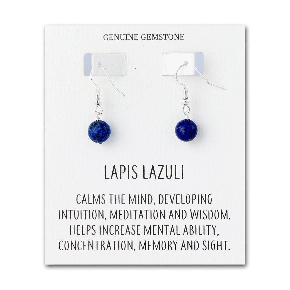 Lapis Gemstone Round Drop Earrings with Quote Card