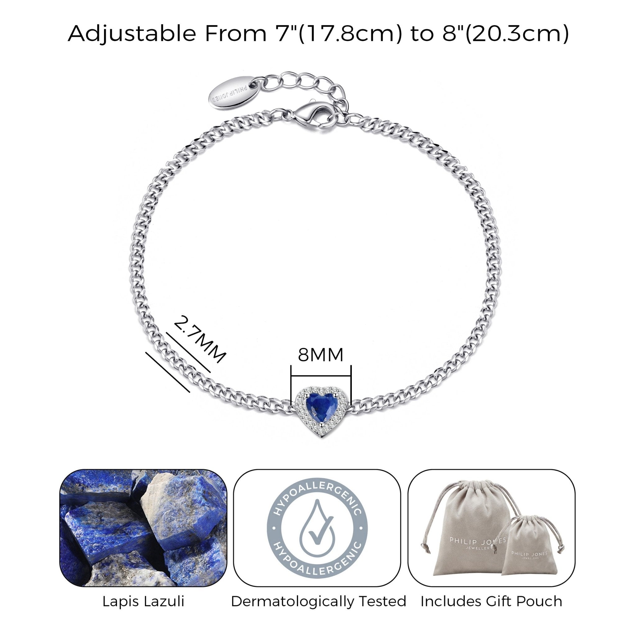 Lapis Heart Gemstone Bracelet with Quote Card Created with Zircondia® Crystals
