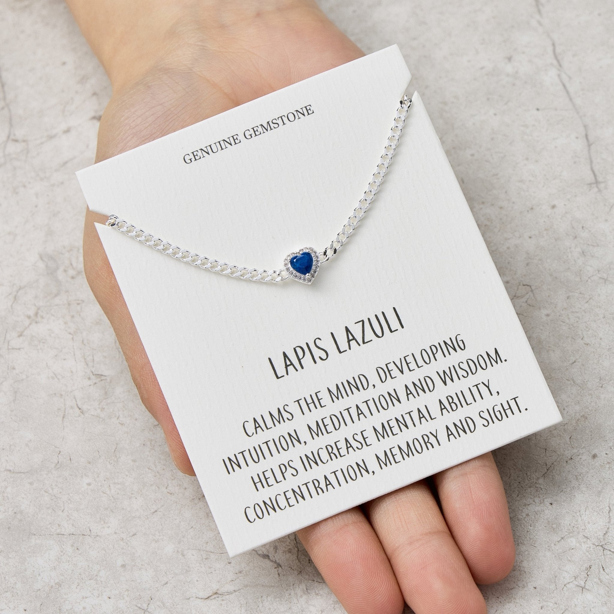 Lapis Heart Gemstone Bracelet with Quote Card Created with Zircondia® Crystals