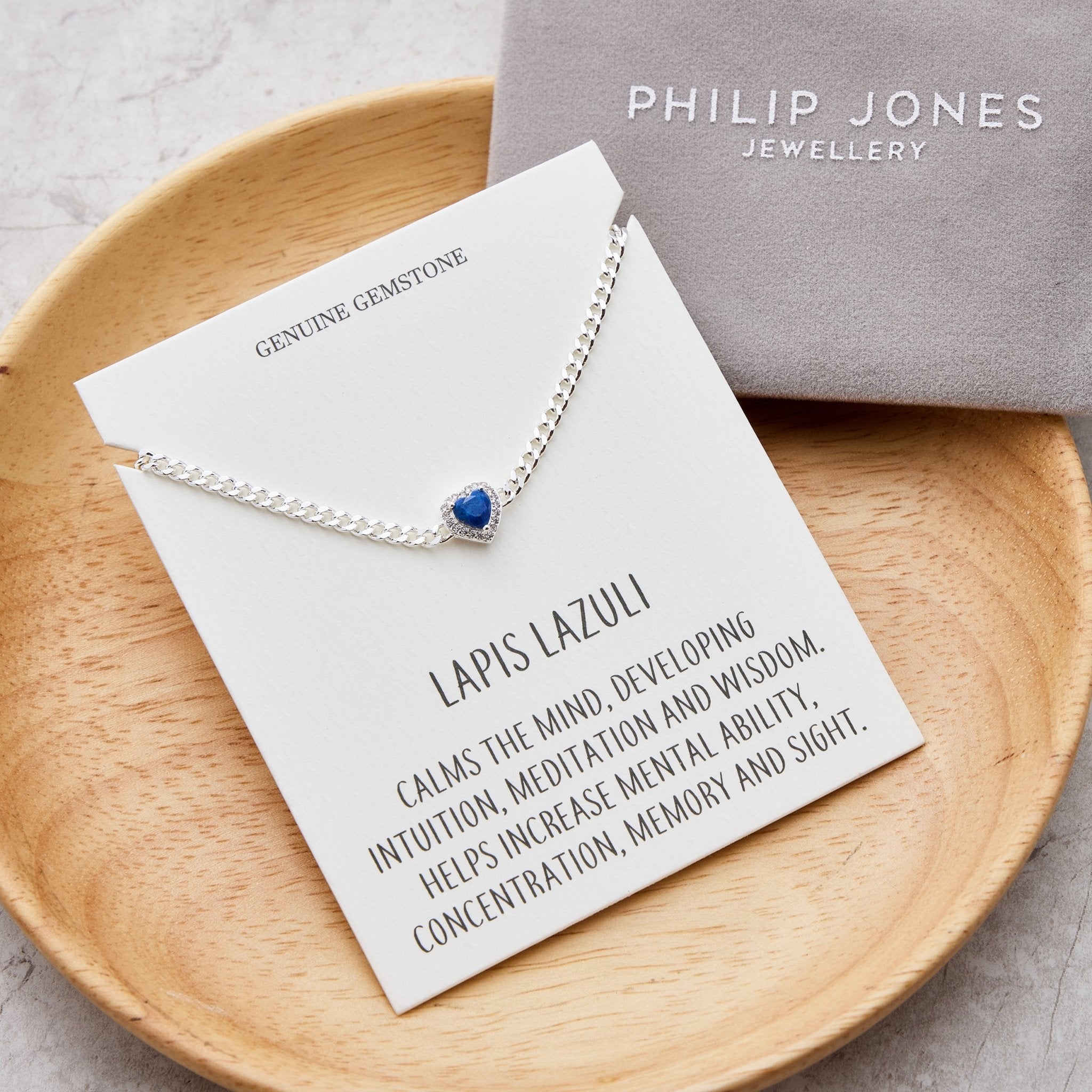 Lapis Heart Gemstone Bracelet with Quote Card Created with Zircondia® Crystals