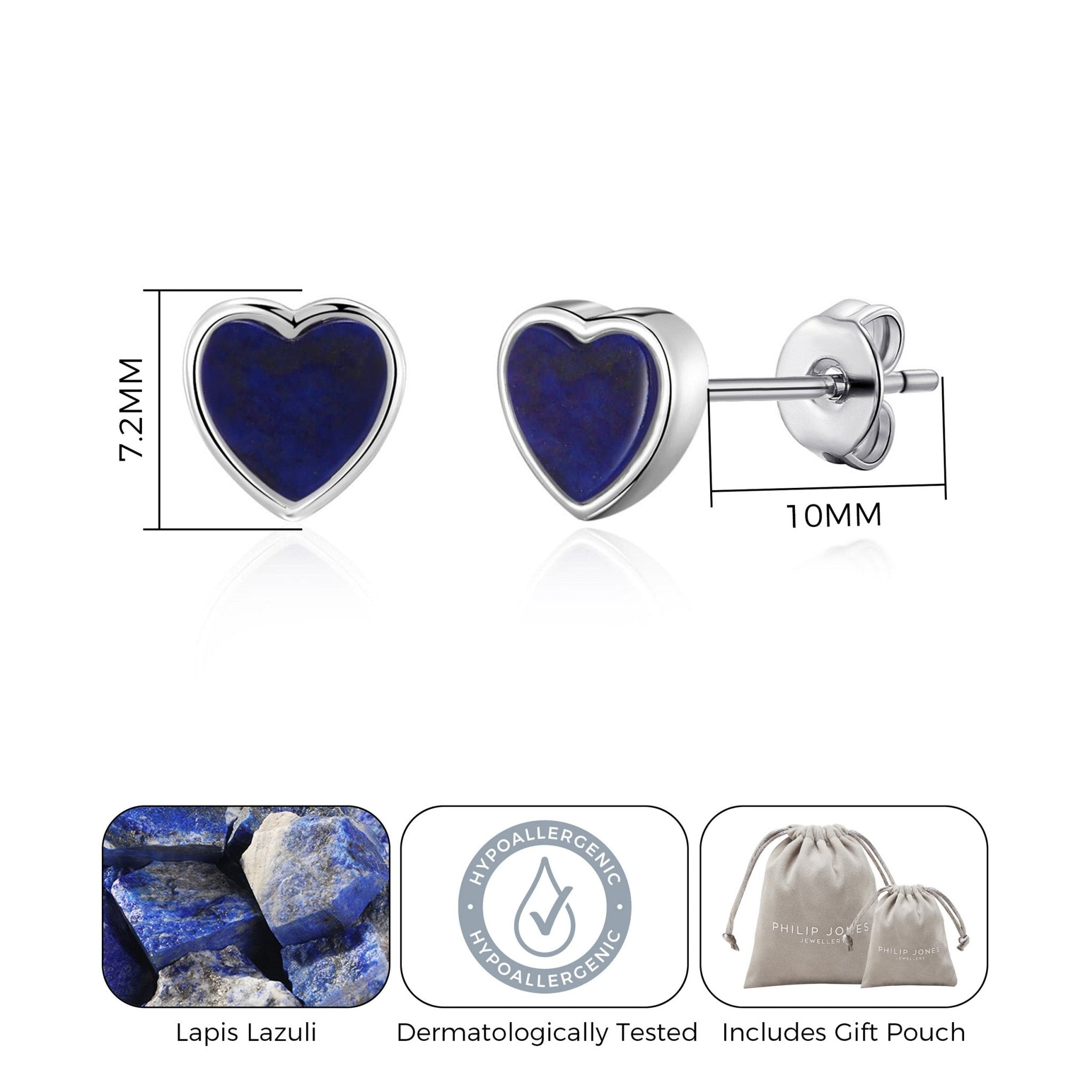 Lapis Heart Stud Earrings with Quote Card