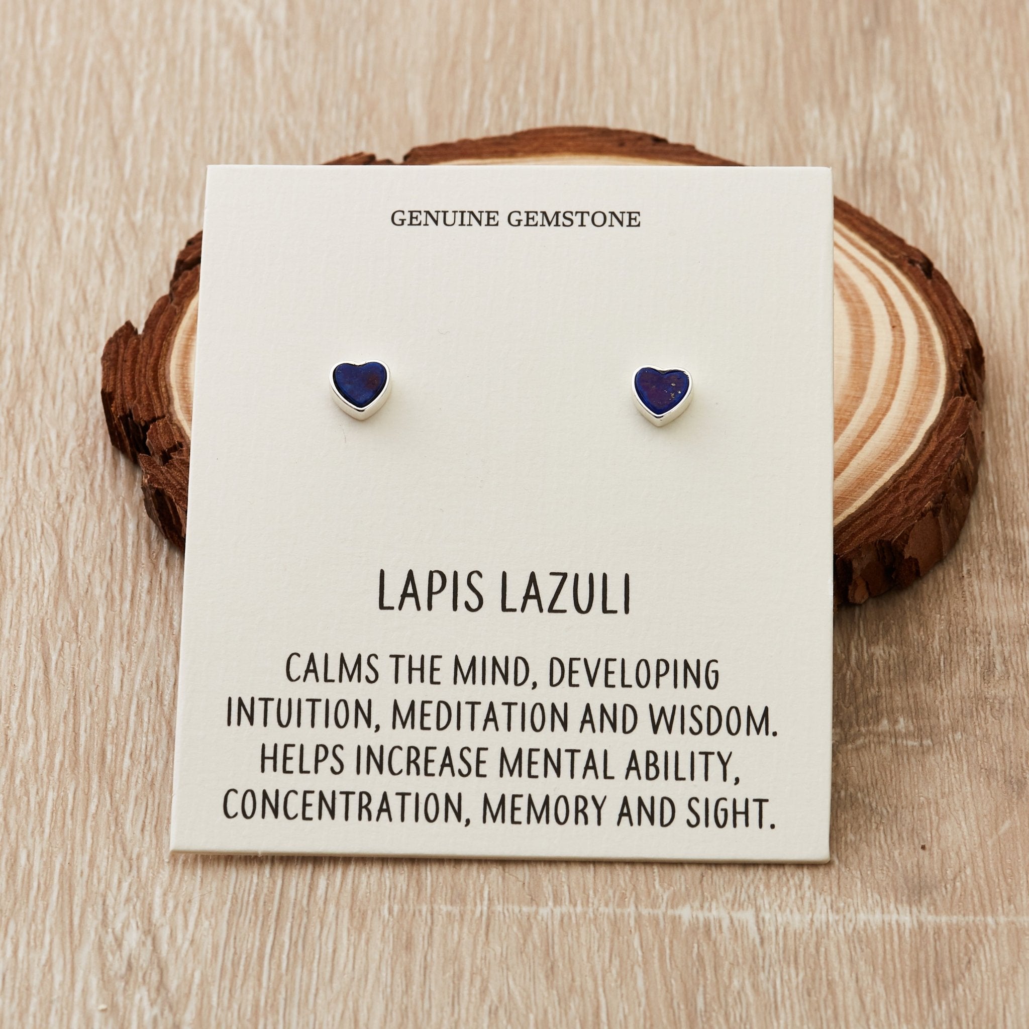 Lapis Heart Stud Earrings with Quote Card