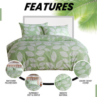 Leaf Print Reversible Cotton Rich Duvet Cover Set with Pillowcases Nature Inspired Bedding in Black and Gray All Sizes OEKO-TEX Certified by OLIVIA ROCCO