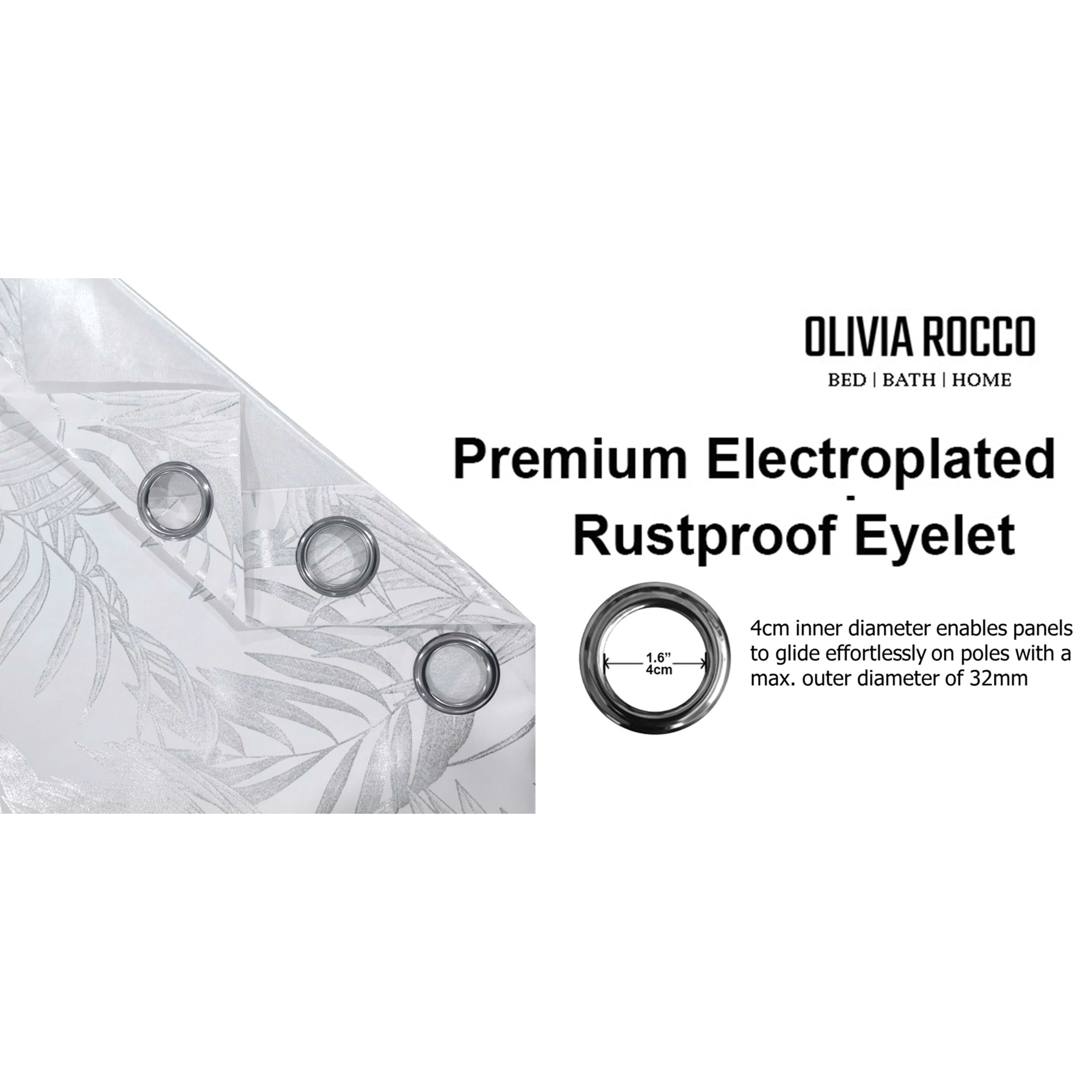 Leaf White Sparkle Blackout Curtains Super Soft Thermal Insulated Eyelet Drapes for Living Room & Bedroom 2 Panels by OLIVIA ROCCO